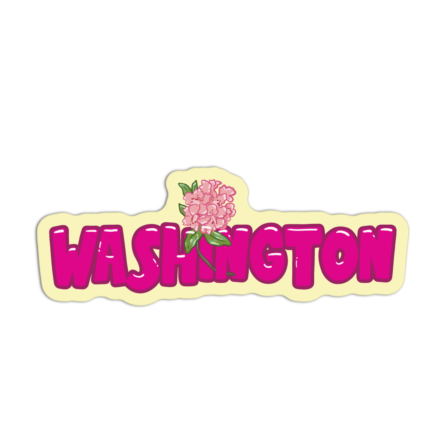 Sticker with 'WASHINGTON' text and pink flower design on a white background