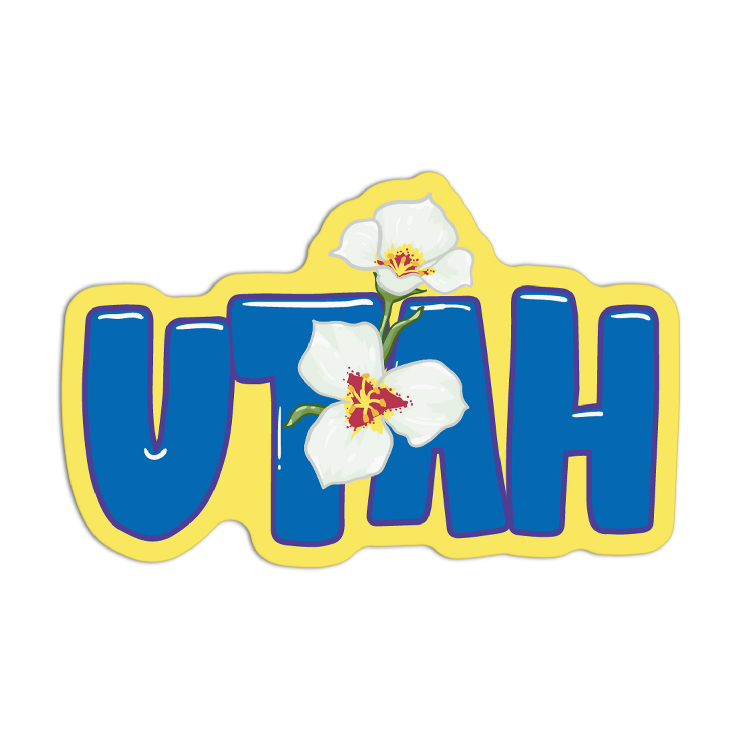 Decorative sign with 'UTAH' and white flowers on a white background