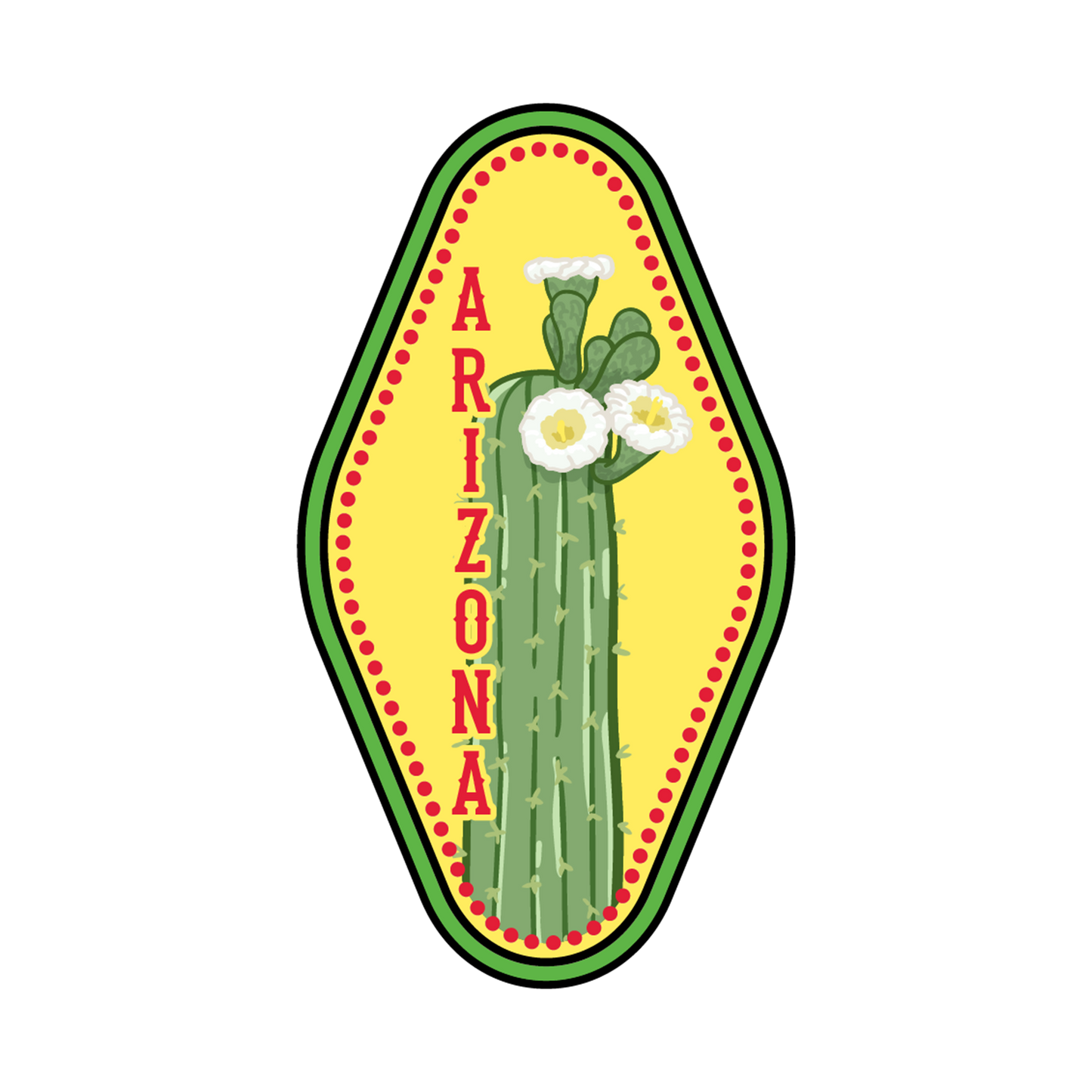 Vintage-style Arizona cactus and flower logo on a yellow background
