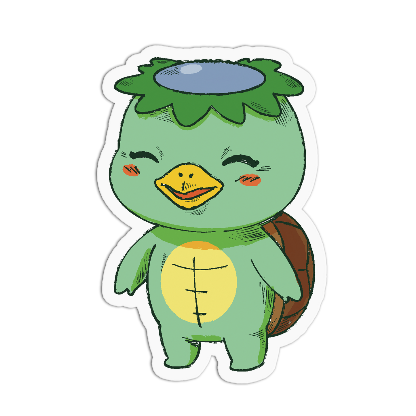 Cartoon turtle with a duck's face on a white background