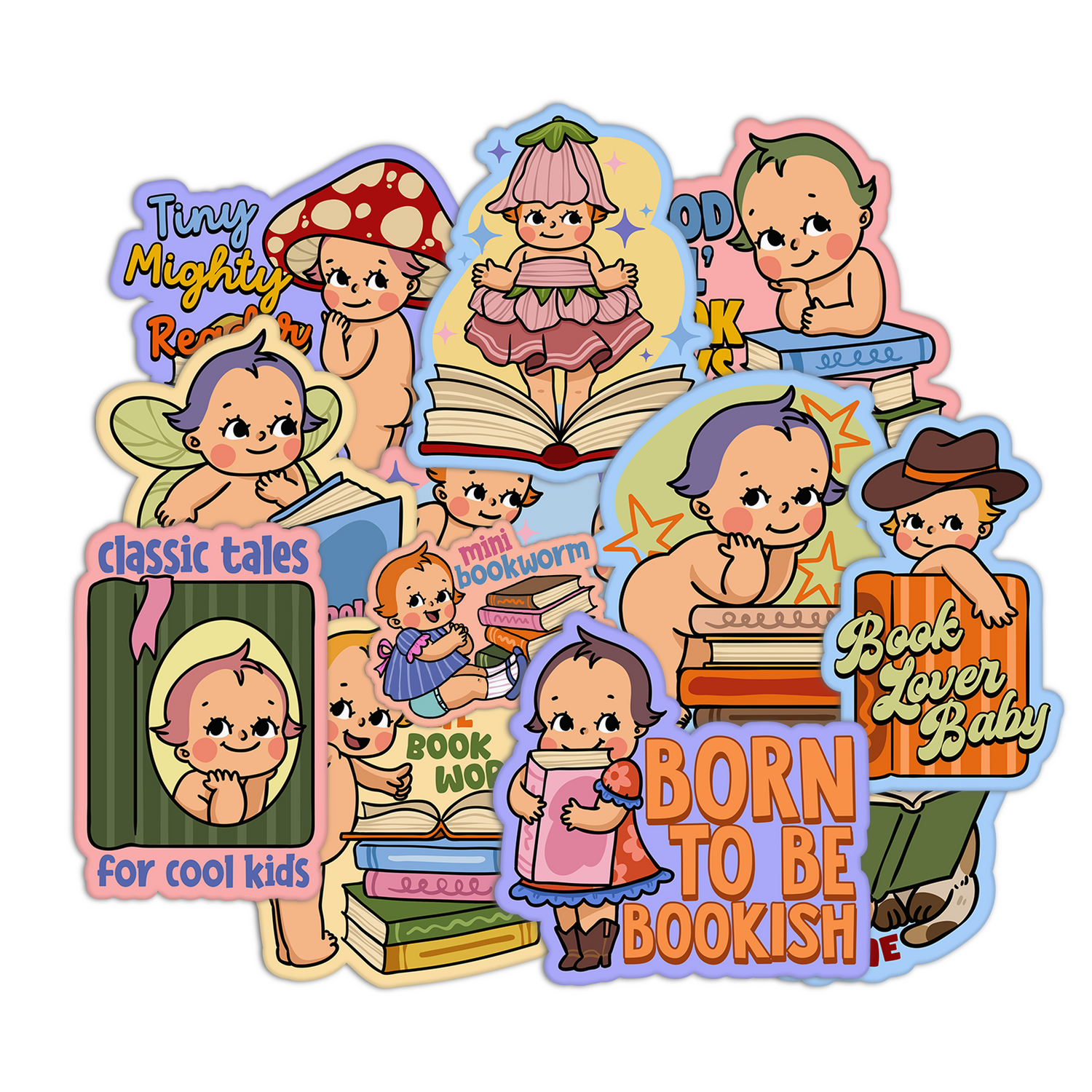 Retro Babies Reading Stickers