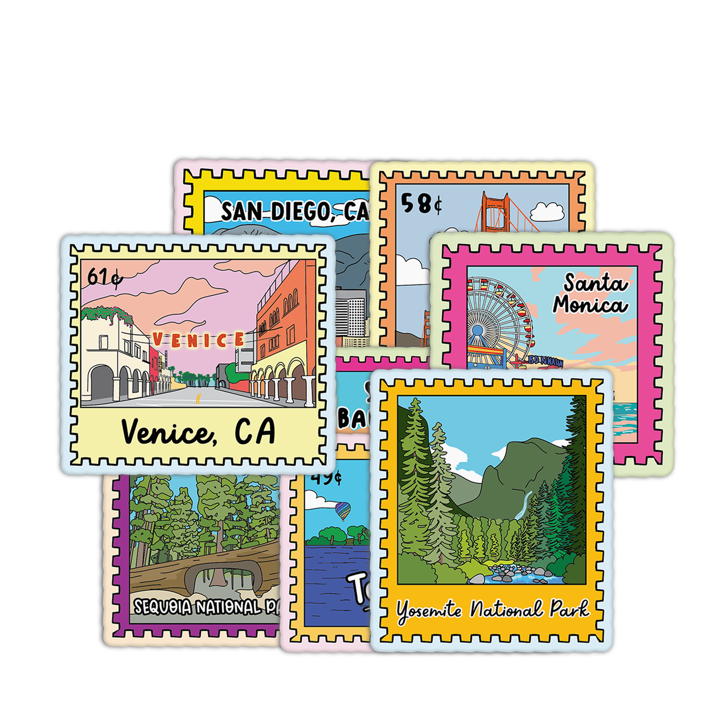 California Stamp Textured Stickers
