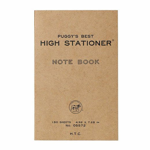 Kraft paper notebook with 'Puggy's Best High Stationer' branding on a white background