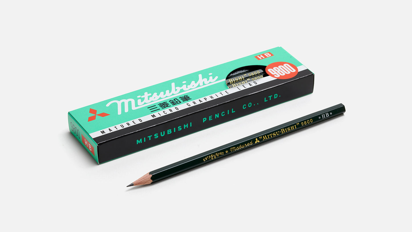 Mitsubishi pencil and packaging on a white background