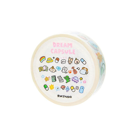 Decorative tape roll with cartoon designs and 'Dream Capsule' text on a white background
