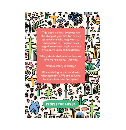 Book cover with colorful illustrations and text about preserving life stories.