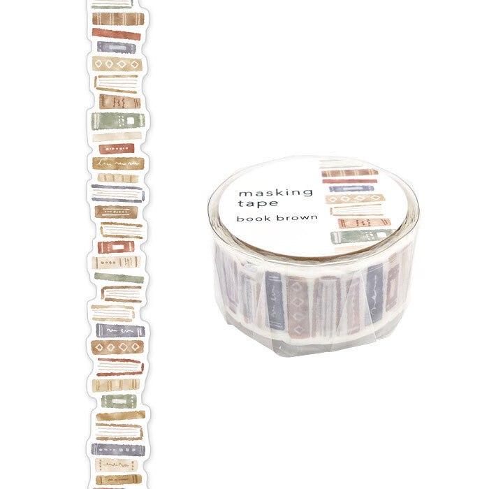 Masking tape with book-themed design on a white background