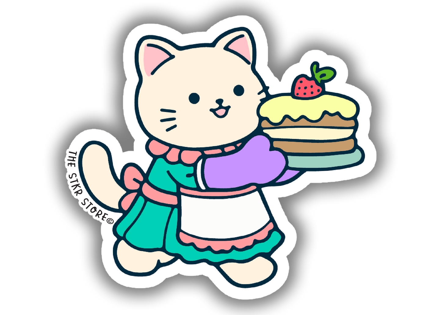 Strawberry Cake Server - Cute Baking Animal Sticker - The Stkr Store
