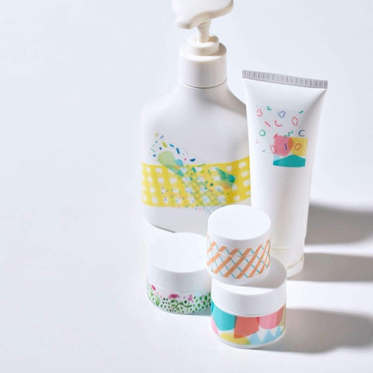 Decorative tape with colorful geometric pattern on packaging