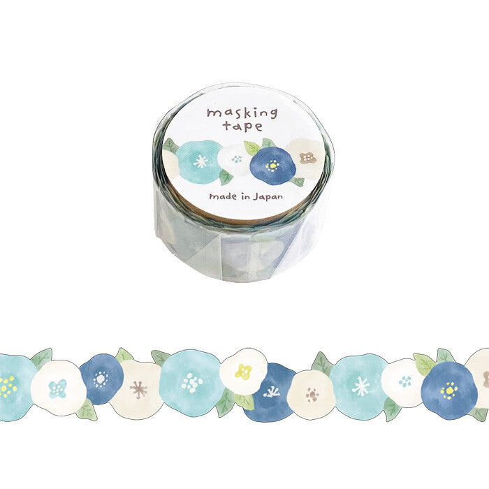 Roll of floral-patterned masking tape with a decorative strip at the bottom on a white background.