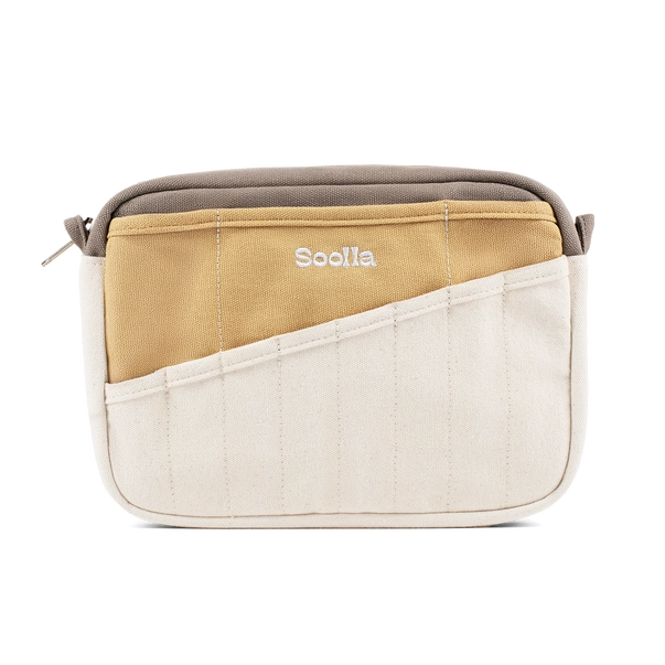 Multicolored bag with 'Soolala' branding on a white background