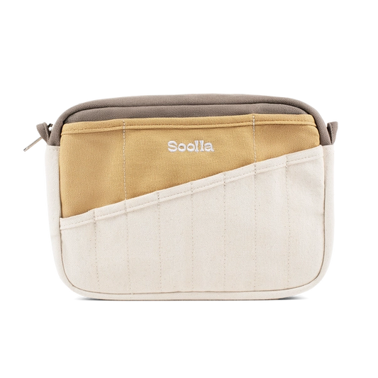 Multicolored bag with 'Soolala' branding on a white background