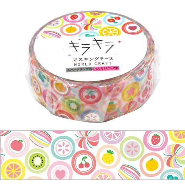 Decorative tape with colorful fruit pattern on a white background