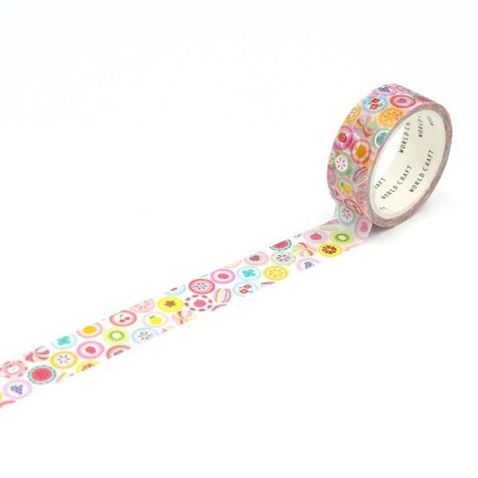Decorative tape with colorful floral pattern on a white background