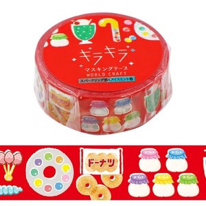 red washi tape with snack and candy designs