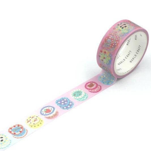 Pink washi tape with assorted cake designs