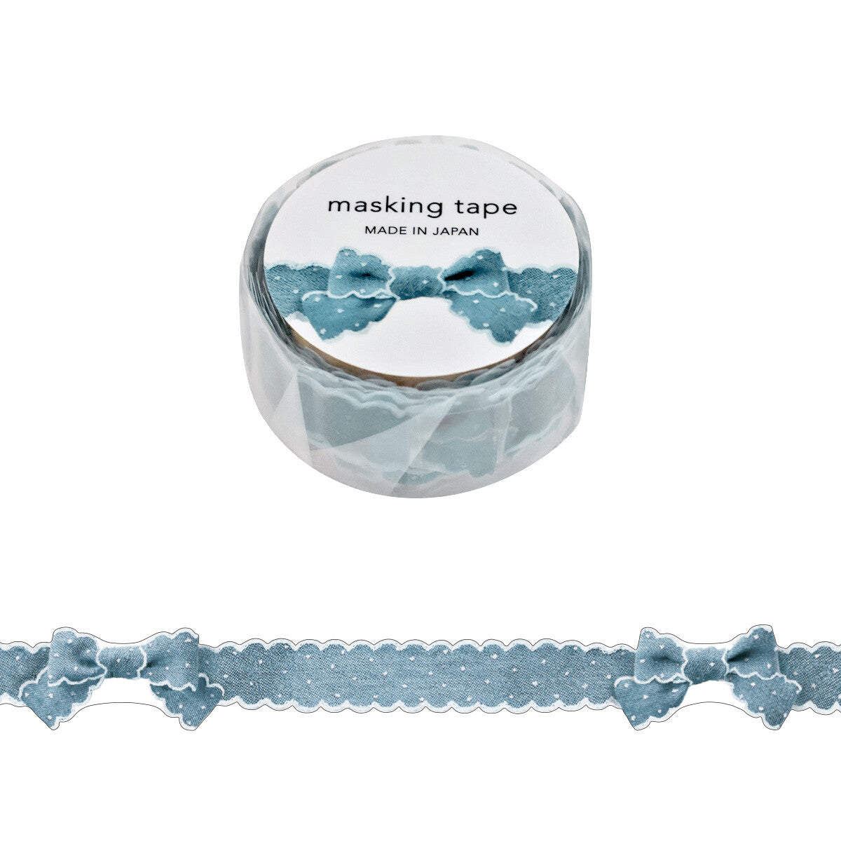 Roll of blue masking tape with a decorative pattern on a white background