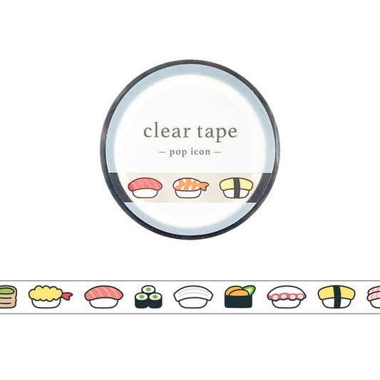 Clear tape with sushi-themed design on a white background