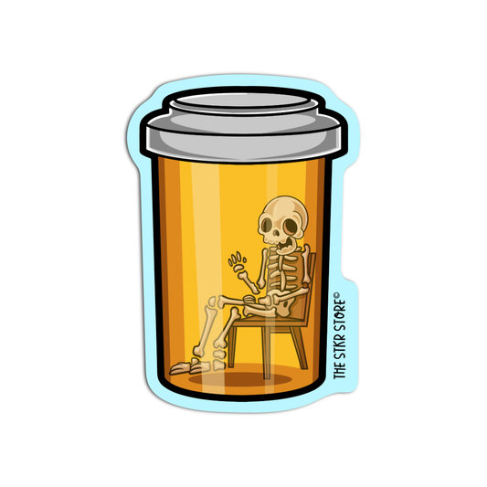 Skeleton inside the Bottle Pill Skeleton Sticker
