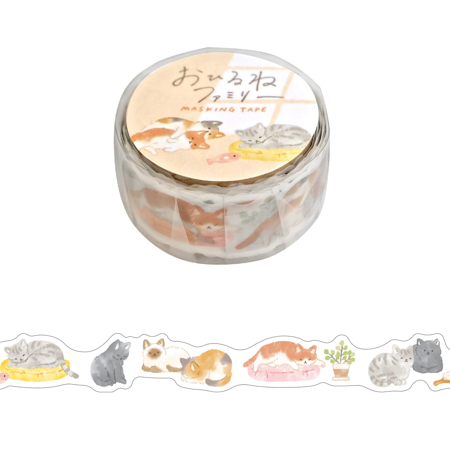 Masking tape with cat illustrations on a white background