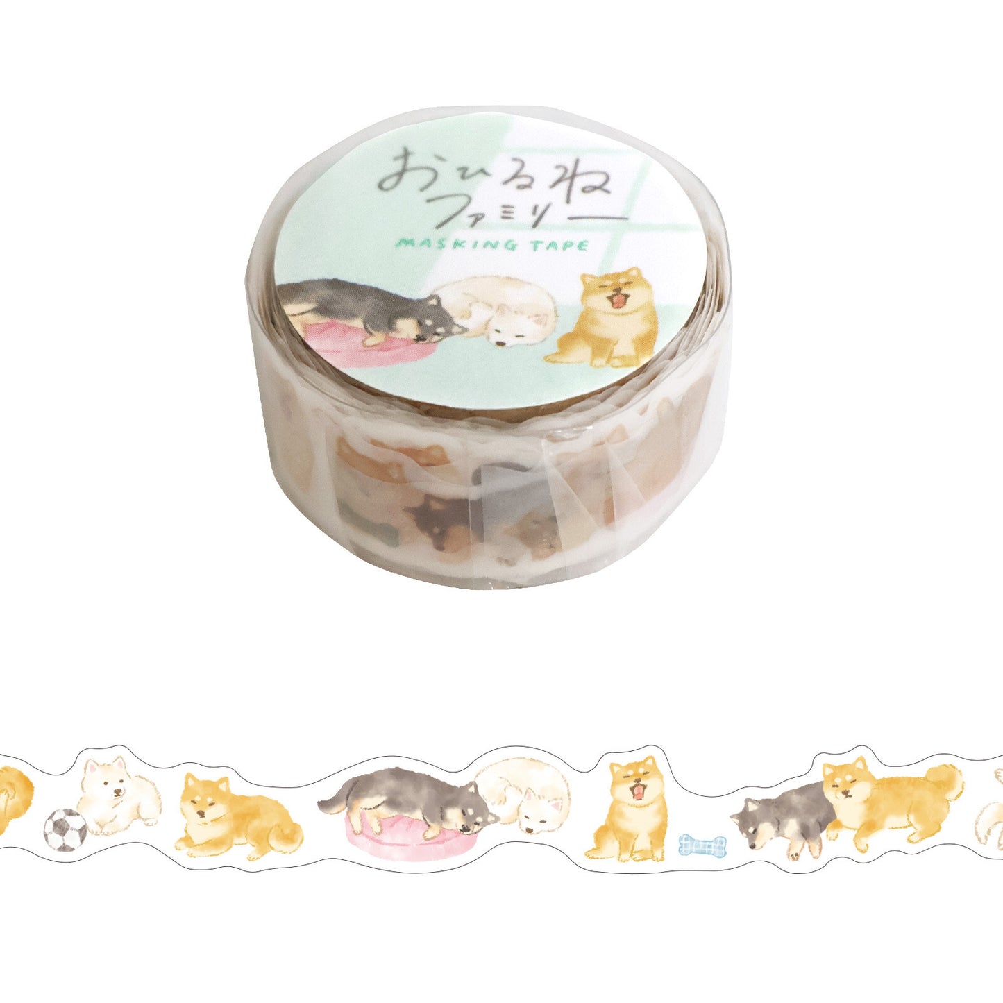 Washi tape with dog illustrations on a white background