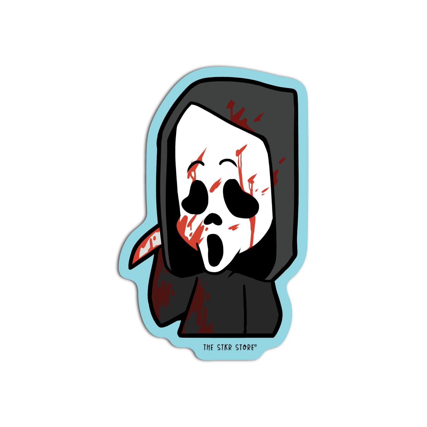 Bloody Masked Man Holding a Knife Horror Sticker