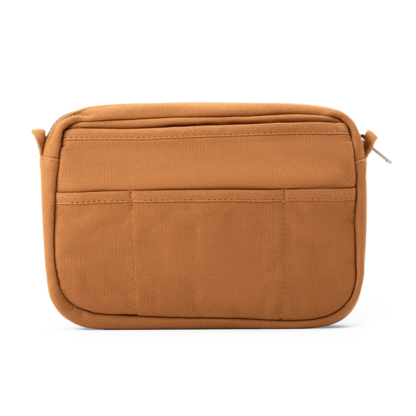 Brown crossbody bag on a white background