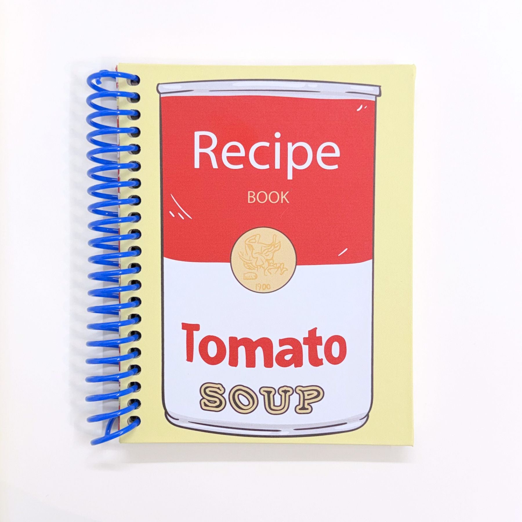 Notebook with tomato soup can design on the cover