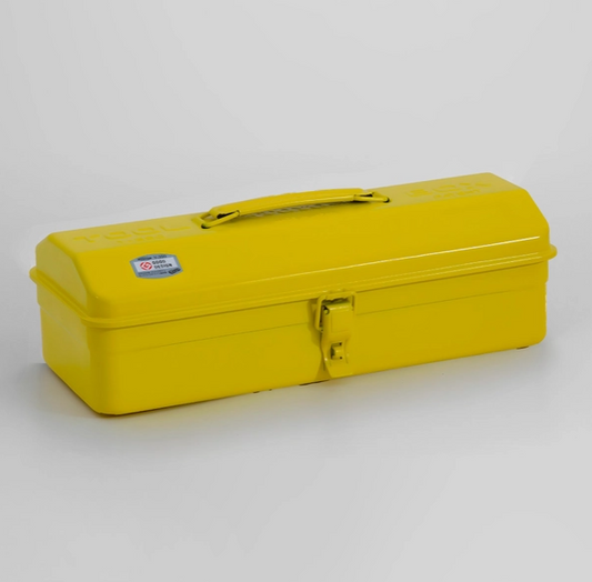 Yellow toolbox with a visible brand logo on a white background