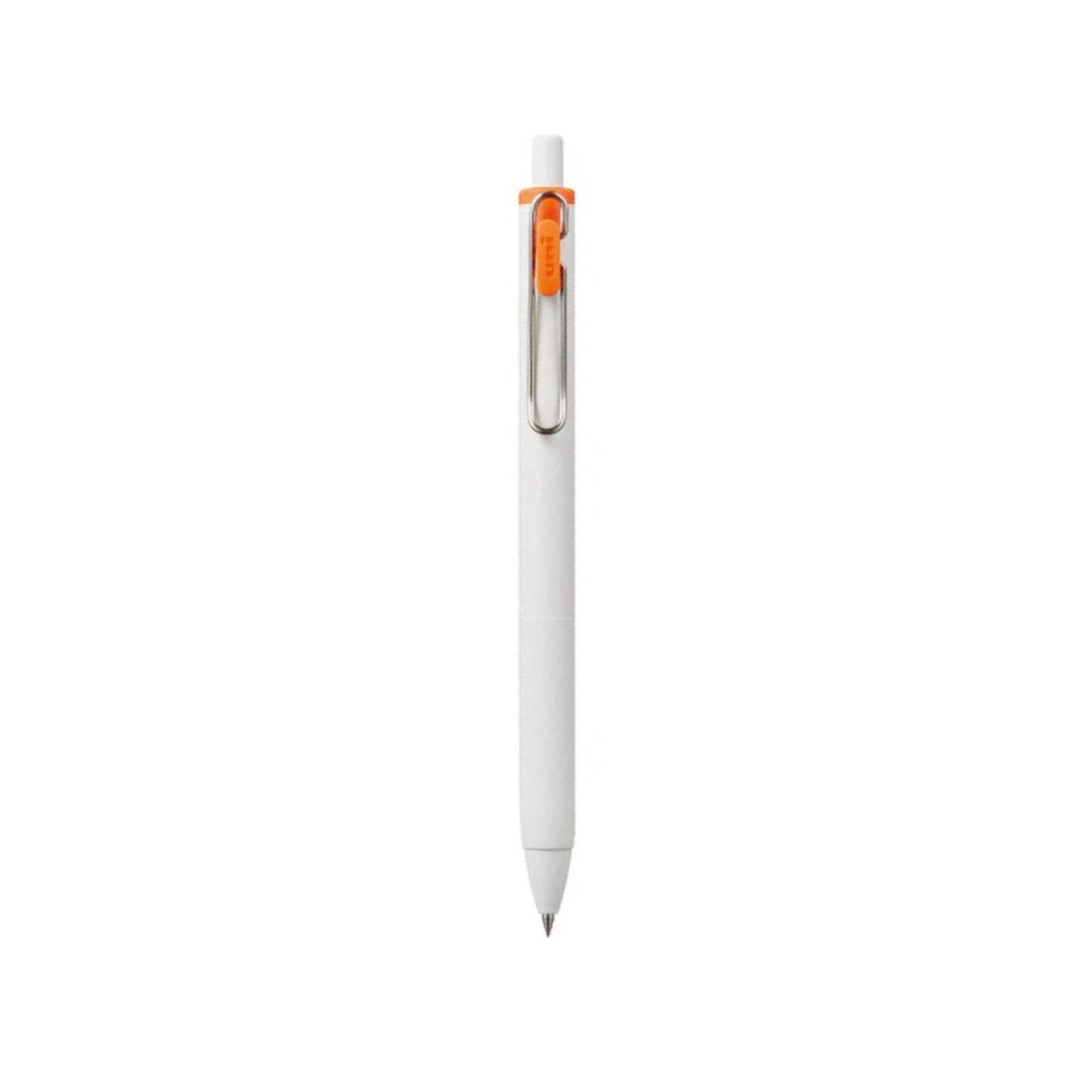 White pen with an orange clip on a white background