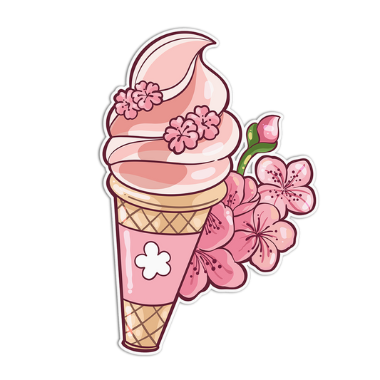 Cherry Blossom Ice Cream Cone Sticker