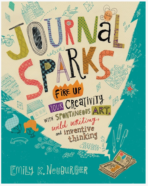 Book cover of 'Journal Sparks' with colorful text and doodles on a teal background