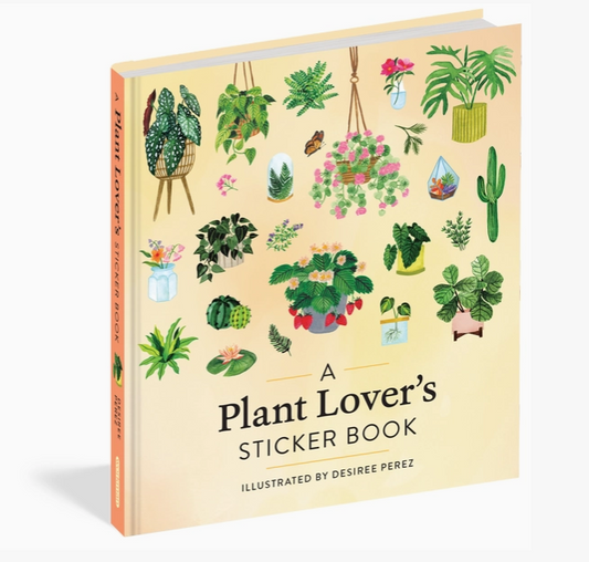 Sticker book cover with illustrations of plants on a beige background