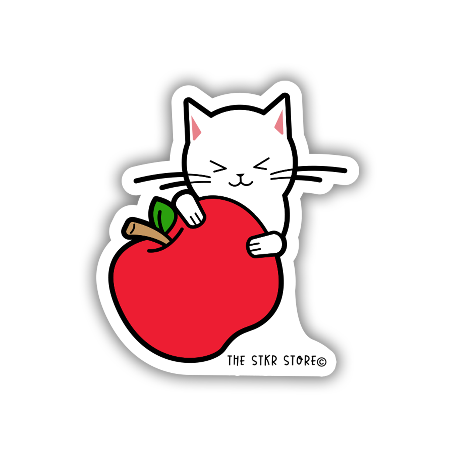 Apple Hug Cat - Cat Playing Fruits Sticker - The Stkr Store