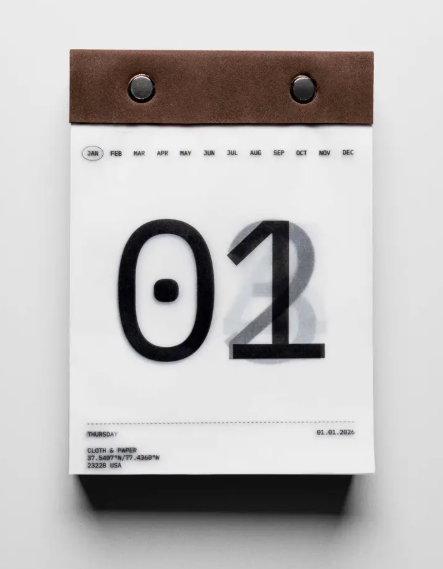 Calendar with a brown strap on a white background