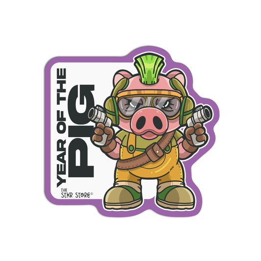 Year of the Pig Zodiac Sign Cyberpunk Sticker