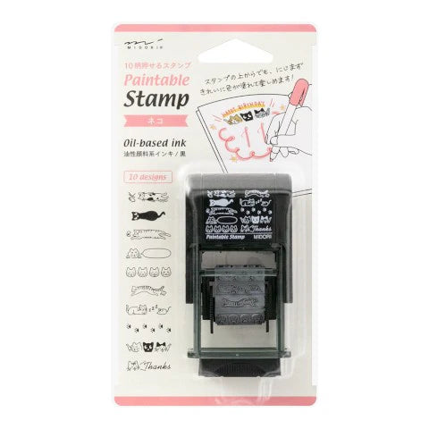 Paintable stamp with oil-based ink cartridge in packaging on a white background