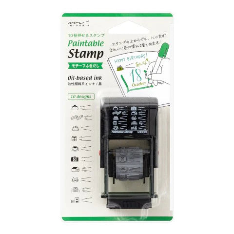 Paintable Stamp with oil-based ink cartridge on packaging