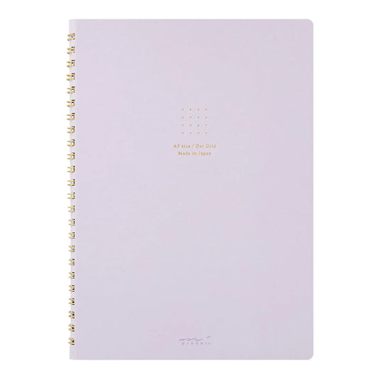 Purple notebook with gold spiral binding on a white background