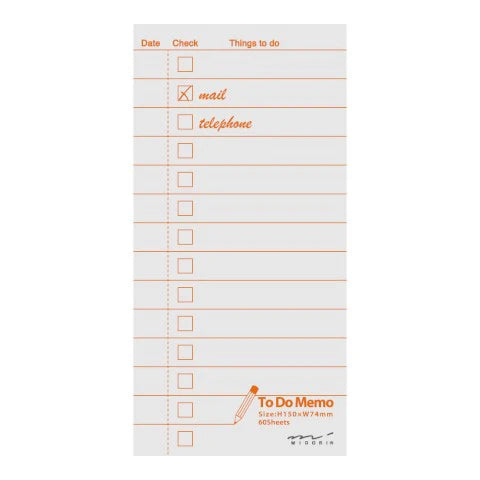 Todo memo pad with orange lines and text on a white background