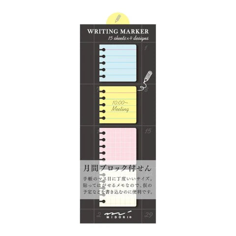Writing marker with colorful sheets on a white background