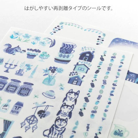 Yuru Log Decoration Sticker 2 Sheet Blue Nordic - The Stkr Store
