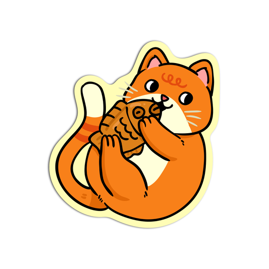Cat eating Fish Sticker