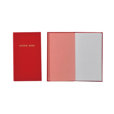 Red sketchbook with a color swatch on a white background