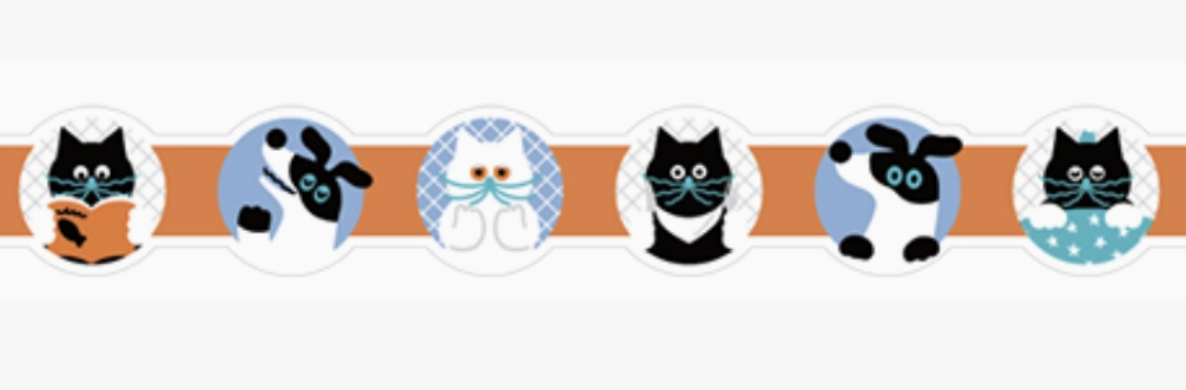 Set of cartoon cat illustrations on a striped background