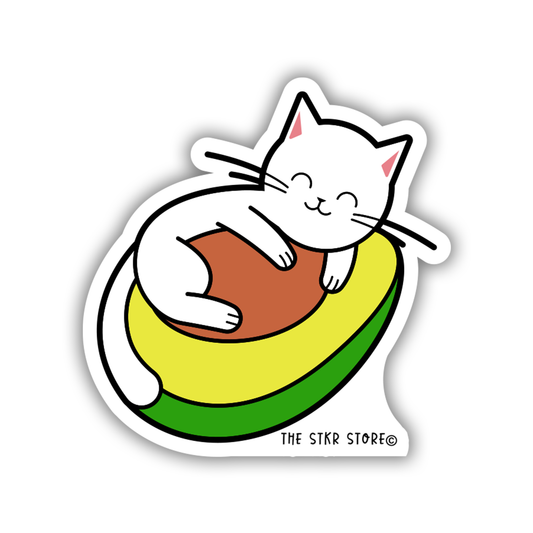 Avocado Nap Cat - Cat Playing Fruits Sticker