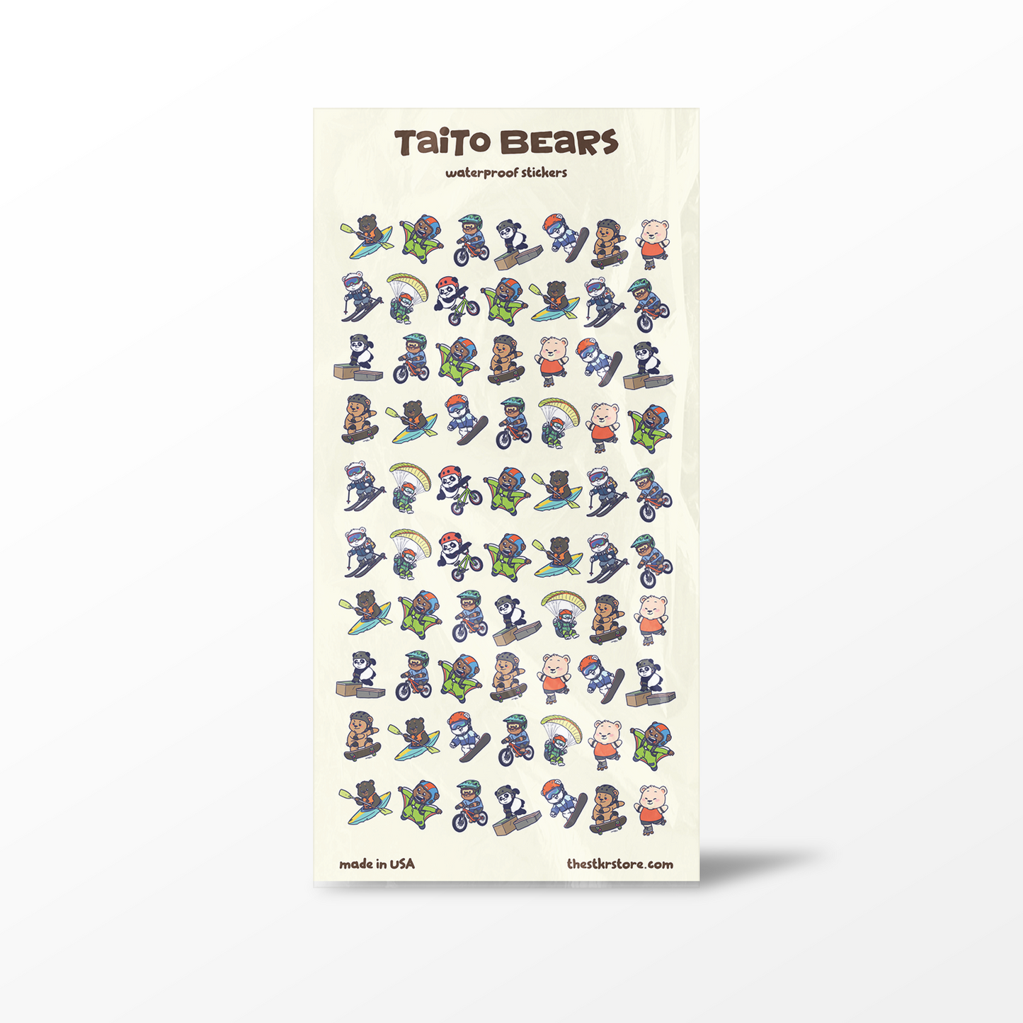 Sheet of Taito Bears stickers with 'Taito Bears' branding on a white background