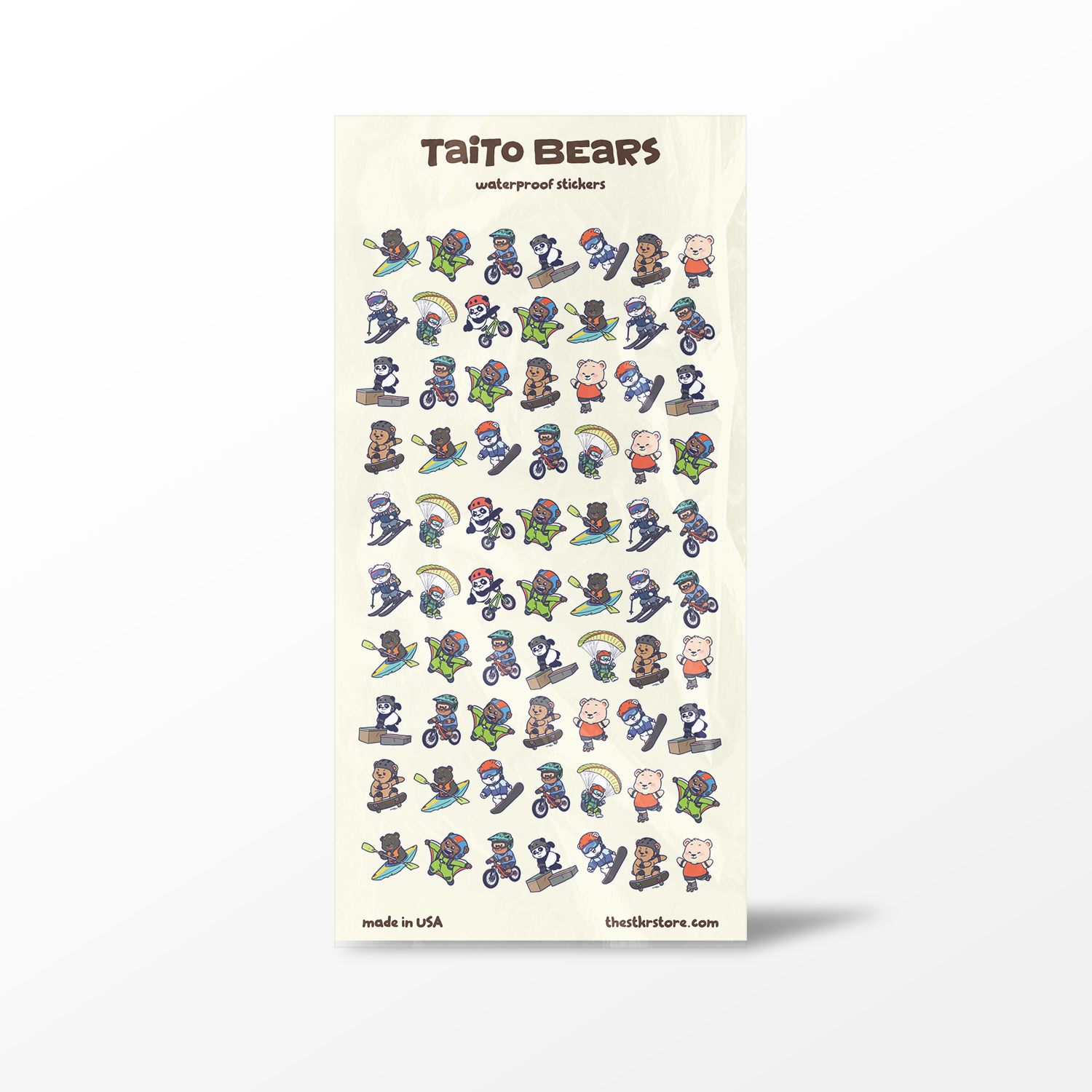 Sheet of Taito Bears stickers with 'Taito Bears' branding on a white background