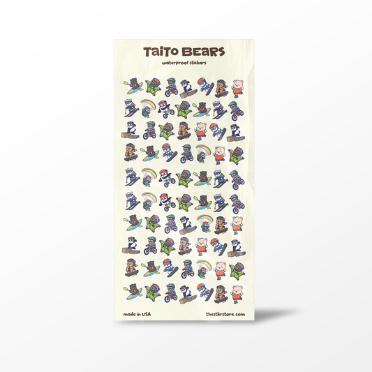 Sheet of Taito Bears stickers with 'Taito Bears' branding on a white background