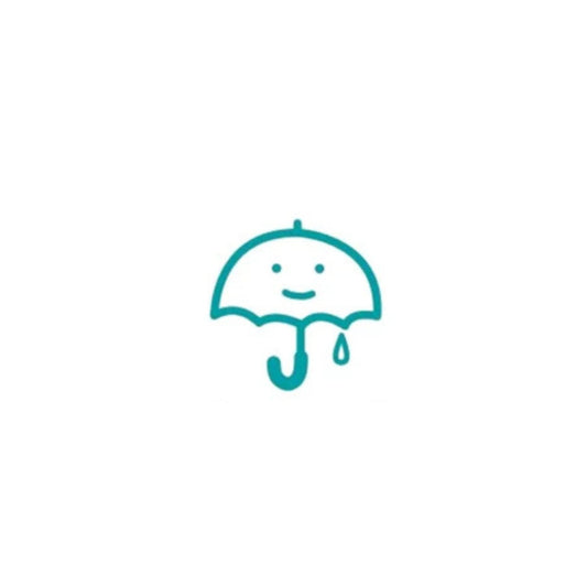 Blue umbrella icon with a smiley face on a white background